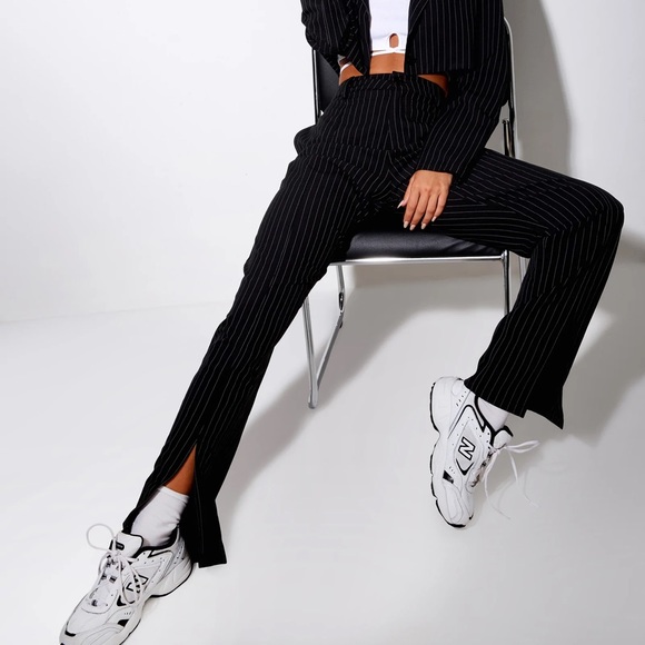 Motel Rocks Pants - GESTA TROUSER IN PINSTRIPE BLACK